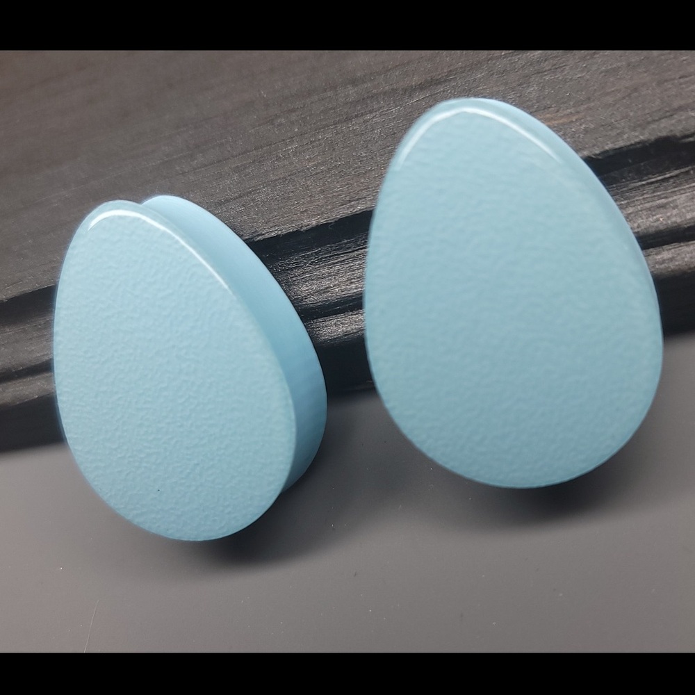 Slim Custom Made Teardrop Shaped Pastel Light Baby Blue Plugs Gauge Earrings